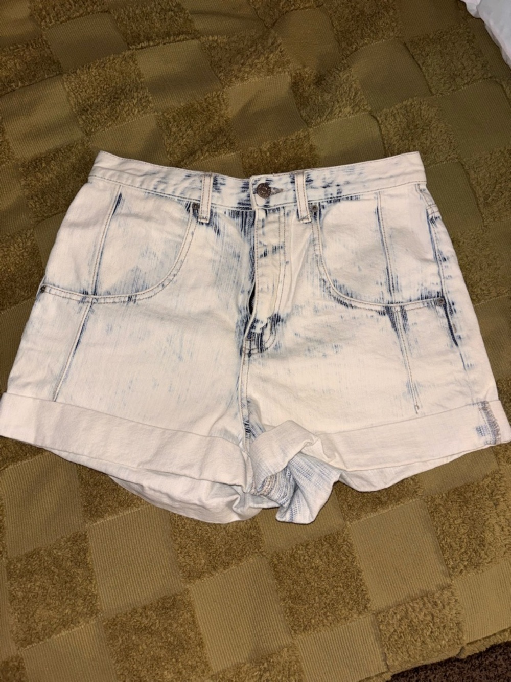 BDG White Acid-Wash High-Rise Denim Shorts